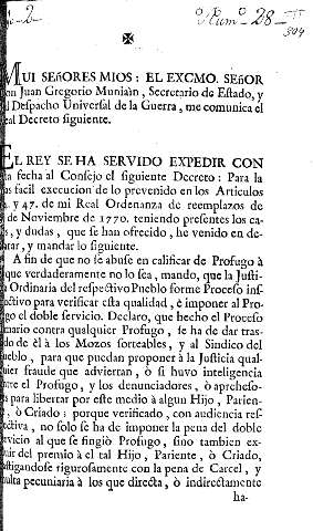 Mui señores mios : el excmo. señor Don Juan Gregorio Muniaín, Secretario de Estado, y del Despacho Universal de la Guerra, me comunica el Real Decreto 