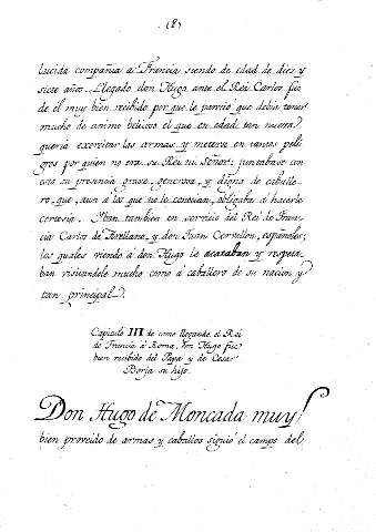 Capitulo III de como llegando el Rei de Francia á Roma, don Hugo fue bien recibido del Papa y de Cesar Borja su hijo