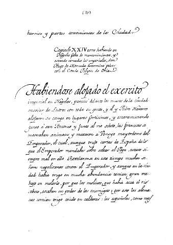 Capitulo XXIV como habiendo en Napoles falta de mantenimientos, y estando cercados los imperiales, don Hugo de Moncada determinó pelear con el Conde Filipin de Oria