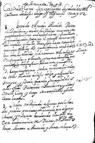 Capitulo 3º Como soprrecinidos losalcaldes del crimen dehijos dalgo y fiscales alguacil mayor