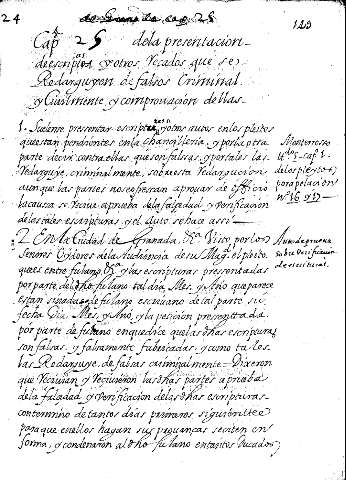 Cap. 25 dela presentacion deescript y otros recados que se Redarguyen de falsos criminal y civilmente y comprovaçion dellas