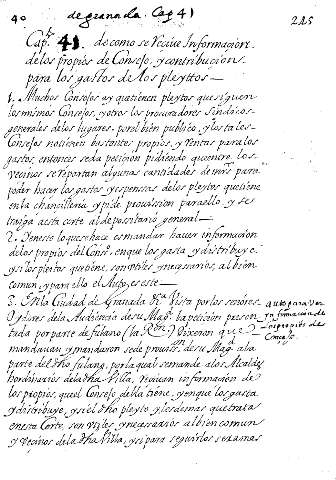 Cap. 41. decomo se reçive Informacion delos propios de COnsejo, y contribuçion para los gastos delos pleyttos