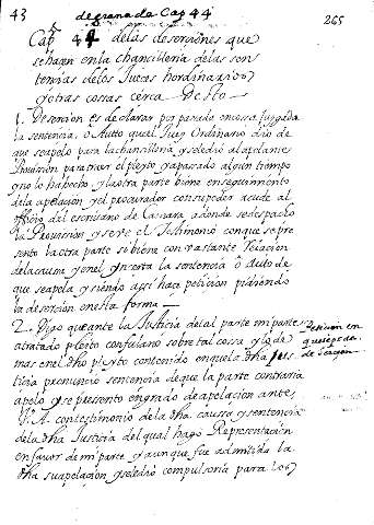 Cap. 44. delas deserçiones que sehacen enla çhançilleria delas sentençias delos Jueçes hordinarios y otras cossas çerça desto