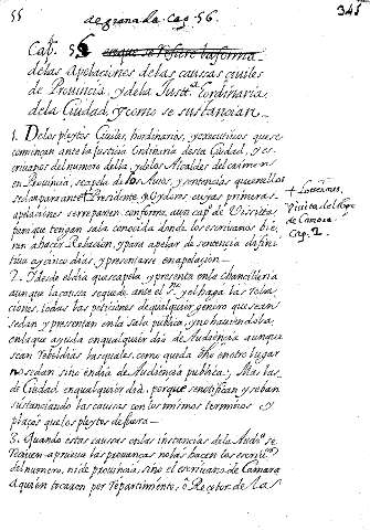 Cap. 56. delas apelaçiones delas caussas çiviles de Provinçia, y dela Justtª. Eordinaria dela Ciudad, y como se sustançias