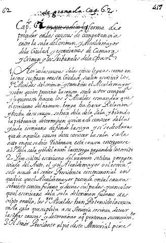 Cap. 62. forma de proçeder enlas caussas de compettençias entre la sala del crimen, y Alcalde mayor dela CIudad, y escrivanos de Camara y Crimen y los Tribunales dela çhanª.