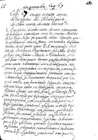 Cap. 67. enque setrata cerça delos pleitos deHidalguía de sobre carta decarta  executtª.