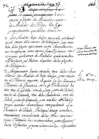 Capº 73. las caussas y pleytos de Alcavalas, ante los Alcaldes de Hijos dalgo y conoçimiento quedellas tienen