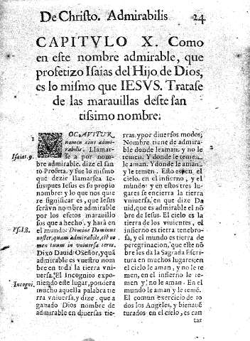 Capitvlo X. Como en este nombre admirable, que profetizo Isaias del Hijo de Dios, es lo mismo que Iesvs. Tratase de las marauillas deste santissimo nombre
