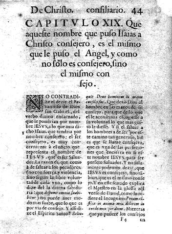 Capitvlo XIX. Que aqueste nombre que puso Isaias a Christo consejero, es el mismo que le puso el Angel, y como no solo es cosejero,dino el mismo con sejo
