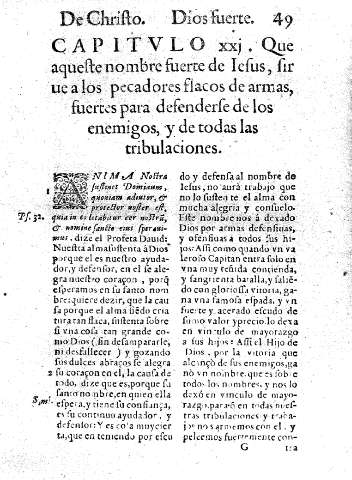 Capitvlo XXI. Que aqueste nombre fuerte de Iesus, sirue a los pecadores flacos de armas, fuertes para defenderse de los enemigos, y de todas las tribulaciones