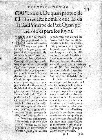 Capi. XXXII. De quan propio de Christo es este nombre que le da Isaias:Principe de Paz. Quan generoso es para los suyos