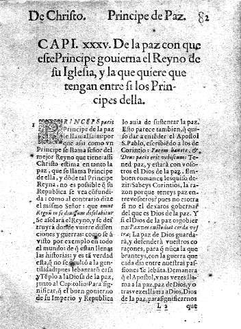 Capi. XXXV. De la paz con que este Principe gouierna elReyno de su Iglesia, y la que quiere que tengan entre si los Principes della