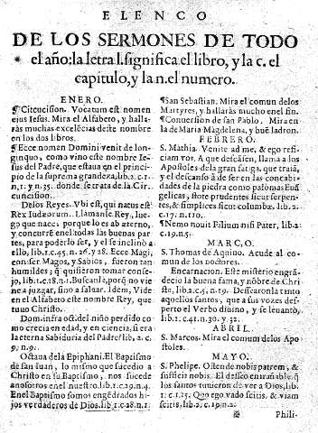Elenco de los sermones de todo el año:la letra.l. significa el libro, y la c. el capitulo, y la n. el numero