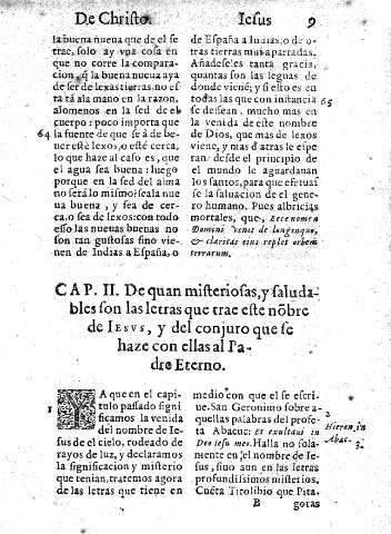 Cap. II. De quan misteriosas,y saludables son las letras que trae este nobre de Iesvs, y del conjuro que se haze con ellas al Padre Eterno 