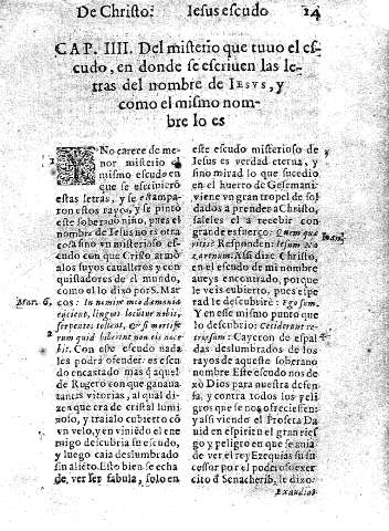 Cap. IIII. Del misterio que tuuo el escudo , en donde se escriuen las letras del nombre de Iesvs, y como el mismo nombre lo es