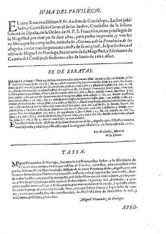 Svma del privilegio. Fe de erratas. Tassa