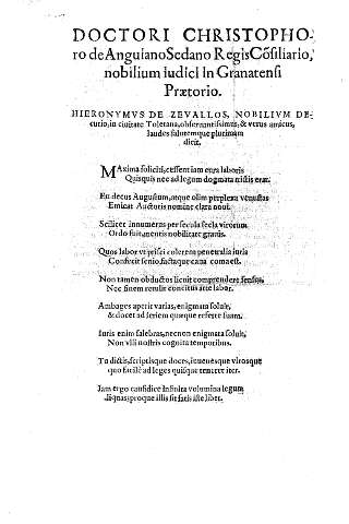 Doctori christophoro de Anguiano Sedano RegisCosiliario, nobilium iudici in Granatensi Praetorio