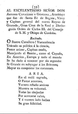 Al excelentisimo señor Don Antonio Cavallero y Gongora ...