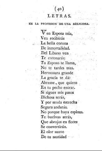 Letras en la profesión de una religiosa