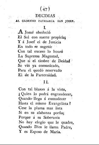 Decimas al glorioso patriarca San Josef