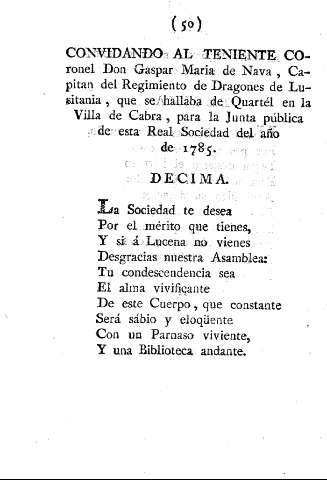 Convidando al Teniente Coronel Don Gaspar Maria de Nava ...
