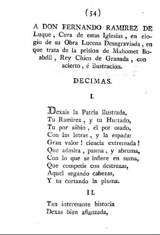 A Don Fernando Ramirez de Luque , cura de estas Iglesias , en elogio de su Obra Lucena Desagraviada ...