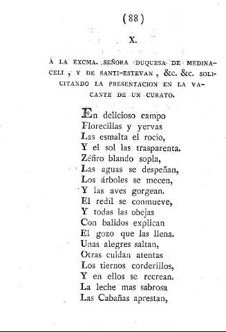 X. Á la Excma. Señora Duqeusa de Medinaceli , y de Santi-Estevan , &c. &c. solicitando la presentacion en la vacante de un curato