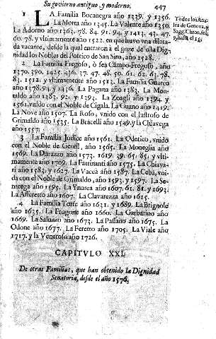 Capitvlo XXI. De otras Familias, que han obtenido la Dignidad Senatoria, desde el año 1576