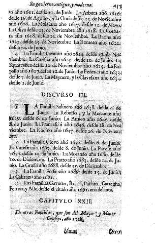 Capitvlo XXII. De otras Familias, que son del Mayor y Menor Consejo, año 1728