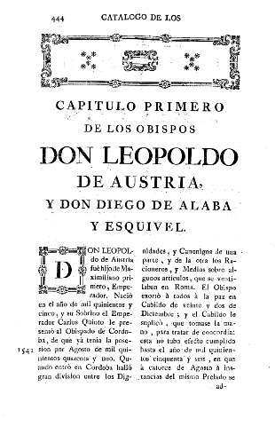 Capitulo primero de los obispos don Leopoldo de Austria, y don Diego de Alaba y Esquivel