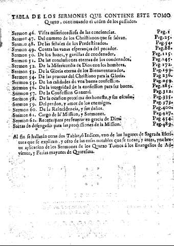 Tabla de los sermones que contienen este tomo