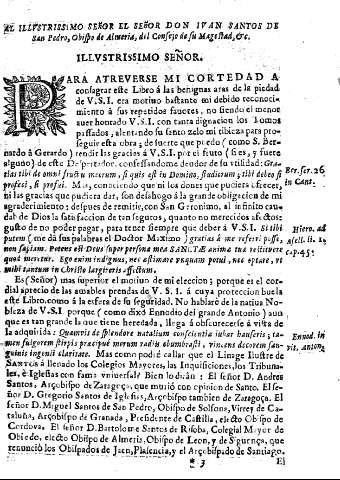 Al illvstrissimo señor el señor Don Ivan Santos de San Pedro, Obispo de Almería, del Consejo de su Magestad, etc.