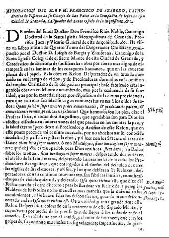 Aprobacion del M.R.P.M. Francisco de Azebedo,  cathedratico de Visperas de su Colegio de San Pablo de la Compañia de Iesus de sta Ciudad de Granada ...