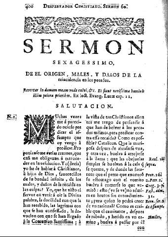 Sermon sexagessimo, de el origen, males, y daños de la reincidencia en los pecados