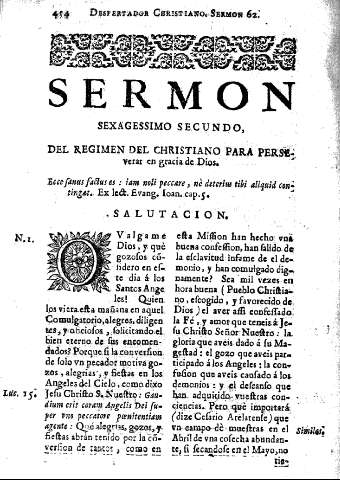 Sermon sexagessimo secundo, del regimen del christiano para perseverar en gracia de Dios