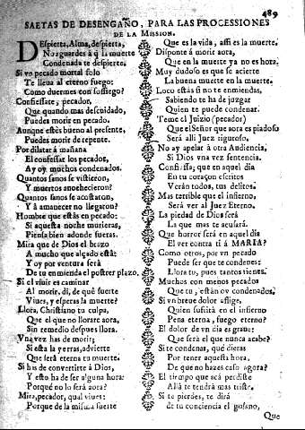 Saetas de desengaño, para las processiones de la mission