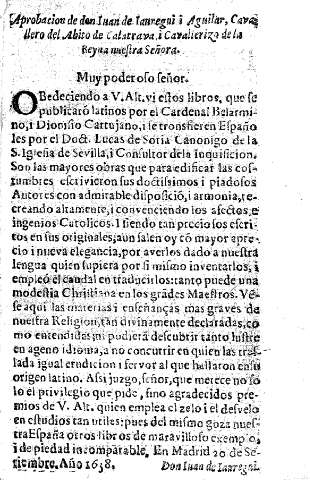 Aprobacion de don Iuan de Iauregui i Aguilar, Cavallero del Abito de Calatrava o Cavallerizo de la Reyba nuestra Señora