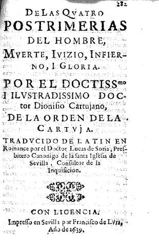 De las qvatro postrimerias del hombre, mverte, ivizio, infierno, i gloria.