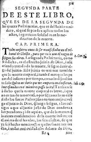 Segvnda parte de este libro, qve es de la segvnda de las quatro Postrimerias, que es del Iuzio venidero, al qual se pueden aplicar todos los actos, i egercicios señalados en la meditacion de la muerte