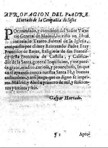 Aprovacion del padre Hurtado de la Compañia de Iesus