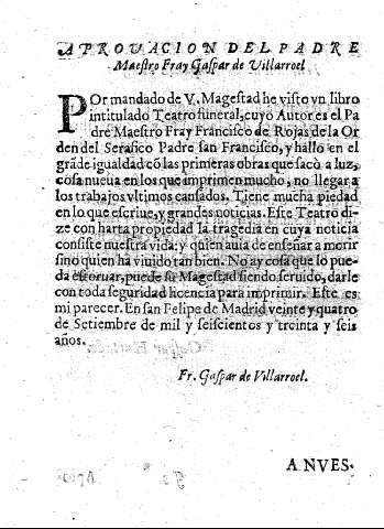 Aprovacion del padre Maestro Fray Gaspar de Villarroel