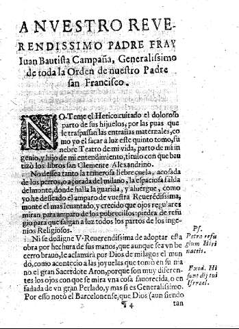 A nvestro reverendissimo Padre Fray Iuan Bautista Campaña, Generalissimo de toda la Orden de nuestro Padre San Francisco