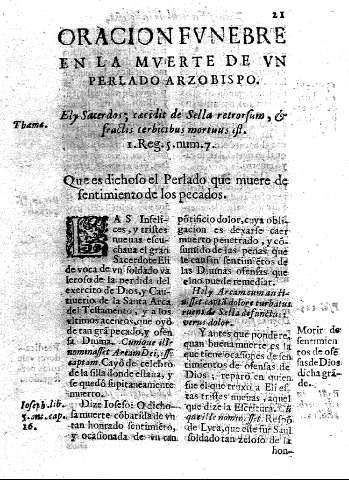 Oracoin fvnebre en la mverte de vn perlado arzobispo