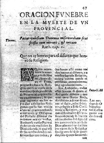 Oracion fvnebre en la mverte de vn provincial