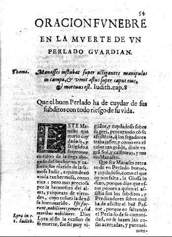 Oracion fvnebre en la mverte de vn perlado gvardian