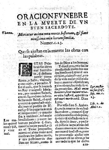 Oracion fvnebre en la mverte de vn bven sacerdote