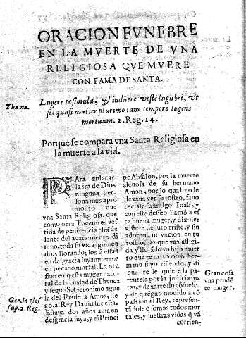 Oracion fvnebre en la mverte de vna religiosa qve mvere con fama de santa