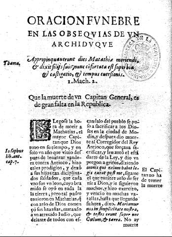 Oracion Fvnebre en las obseqvias de vn archidvque