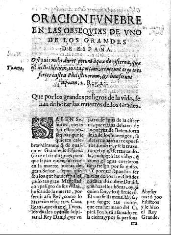 Oracion fvnbre en las obseqvias de vno de los grandes de España