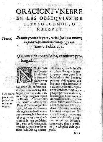 Oracion fvnebre en las obseqvias de titvlo, conde, o marqves